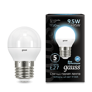 1Лампы (источники света) лампа светодиодная led globe e27 9.5w 4100k | 105102210 | gauss выгодная цена