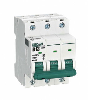 1Модульное оборудование (выключатели, УЗО, АВДТ,  УЗДП) выключатель автоматический трехполюсной ва-103 3р 13а характеристика b 6ка | 12240dek | dekraft выгодная цена