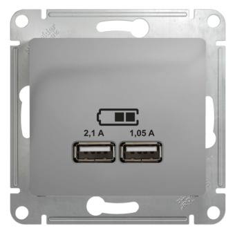 1Розетки, выключатели, звонки электрические glossa алюминий розетка usb a+a, 5в/2,1 а, мех | gsl000333 | se выгодная цена