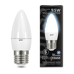 1Лампы (источники света) лампа светодиодная led свеча e27 9.5w 950lm 4100к | 103102210 | gauss выгодная цена
