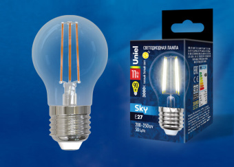 1Лампы (источники света) лампа светодиодная led-g45-11w/3000k/e27/cl pls02wh led. "шар", прозр. 3000к серия sky | ul-00005178 | uniel выгодная цена