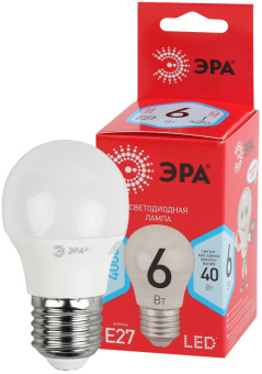 1Лампы (источники света) лампа cветодиодная eco led p45-6w-840-e27 (диод, шар, 6вт, нейтр, e27) (10/100/4000) | б0020630 | эра выгодная цена