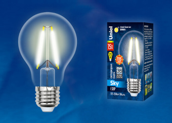 1Лампы (источники света) лампа светодиодная led-a60-15w/3000k/e27/cl pls02wh led. "груша" прозр. серия sky. 3000к . | ul-00005849 | uniel выгодная цена