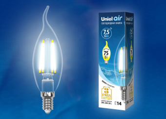 1Лампы (источники света) лампа светодиодная led-cw35-7,5w/nw/e14/cl gla01tr led. "свеча на ветру", прозр серия air. 4000k | ul-00003296 | uniel выгодная цена