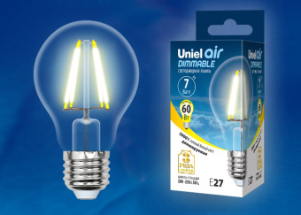 1Лампы (источники света) лампа светодиодная led-a60-7w/ww/e27/cl/dim gla01tr led диммируемая. "груша" прозр серия air. 3000k | ul-00002872 | uniel выгодная цена