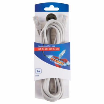 1Патч-корды пaтч-корд u/utp, категория 5e, rj45-rj45, неэкранированный, pvc серый, 3м | 06-3203 | rexant выгодная цена