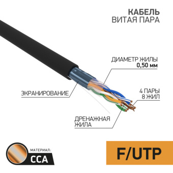 1Кабель витая пара (UTP, FTP) кабель ftp 4pr 24awg cat5e outdoor, 305м cca | 01-0146-3 | proconnect выгодная цена
