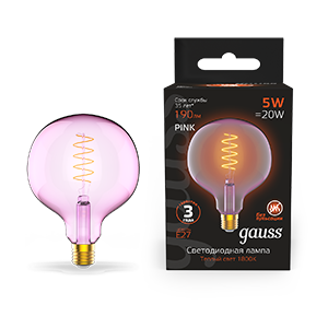 1Лампы (источники света) лампа светодиодная led filament flexible g125-c pink e27 5w 190lm 1800k 125*178mm 1/10 | 1011802105 | gauss выгодная цена