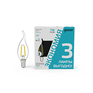 1Лампы (источники света) лампа светодиодная filament свеча на ветру 7w 580lm 4100к е14 led (3 лампы в упаковке) 1/20 | 104901207t | gauss выгодная цена
