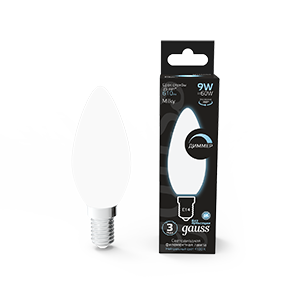 1Лампы (источники света) лампа светодиодная filament свеча 9w 610lm 4100к е14 milky диммируемая led 1/10/50 | 103201209-d | gauss выгодная цена