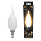 Лампы (источники света) лампа светодиодная filament свеча на ветру 9w 590lm 3000к е14 milky led 1/10/50 | 104201109 | gauss выгодная цена