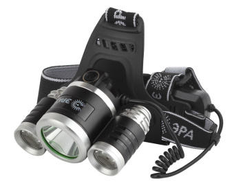 1Фонари фонарь налобный ga-809 аккумуляторный, трехламповый high power headlamp [5 вт cree, алюминий, | б0039627 | эра выгодная цена