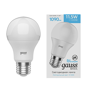 1Лампы (источники света) лампа светодиодная basic a60 11,5w 1090lm 4100k e27 led 1/10/50 | 1023222 | gauss выгодная цена