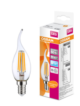 1Лампы (источники света) лампа светодиодная филаментная led star classic ba 5w, прозрачная колба, е14 lsclba60 cl 5w/840 230vfile1410x1ru | 4058075212367 | osram выгодная цена
