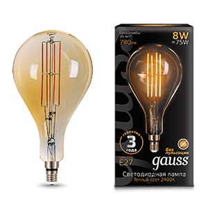 1Лампы (источники света) лампа светодиодная led vintage filament a160 8w e27 160*300mm amber 780lm 2400k 1/6 | 149802008 | gauss выгодная цена