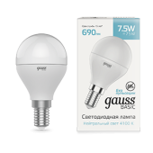 Лампы (источники света) лампа светодиодная basic шар 7,5w 690lm 4100k e14 led 1/10/100 | 1053128 | gauss выгодная цена