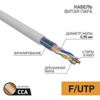 1Кабель витая пара (UTP, FTP) кабель ftp proconnect 4pr 24awg, cca, cat5e, pvc, серый, бухта 25 м | 01-0142-3-25 | proconnect выгодная цена