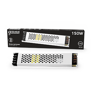 1Ленты светодиодные блок питания 150w 12v ip20 ультратонкий 1/36 | 202001150 | gauss выгодная цена