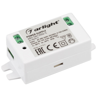 1Ленты светодиодные блок питания arv-sn12006-c (12v, 0.5a, 6w) (arlight, ip20 пластик, 3 года) | 020425(1) | arlight выгодная цена