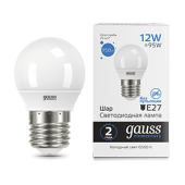 Лампы (источники света) лампа светодиодная elementary шар 12w 950lm 6500k е27 led 1/10/100 | 53232 | gauss выгодная цена