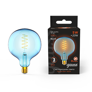 1Лампы (источники света) лампа светодиодная led filament flexible g125-c sky blue e27 5w 190lm 1800k 125*178mm 1/10 | 1013802105 | gauss выгодная цена