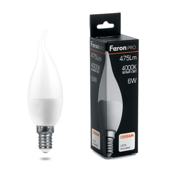 1Лампы (источники света) лампа светодиодная .pro lb-1306 свеча e14 6w 4000k osram led | 38048 | feron выгодная цена
