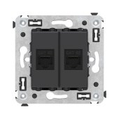 Розетки, выключатели, звонки электрические компьютерная розетка rj-45 без шторки в стену, кат.5е двойная, "avanti", "черный матовый" | 4412664 | dkc выгодная цена
