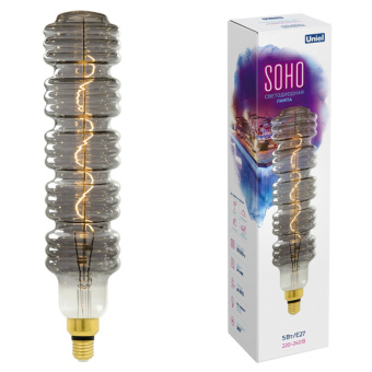 1Лампы (источники света) лампа светодиодная led-sf41-5w/soho/e27/cw chrome/smoke gls77cr led soho. хромированная/дымчатая колба. спиральный филамент | ul-00005921 | uniel выгодная цена