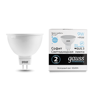 1Лампы (источники света) лампа светодиодная led 9вт gu5.3 6500к elementary mr16 | 13539 | gauss выгодная цена