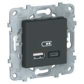 Розетки, выключатели, звонки электрические unica new розетка usb, 2-местная, тип а+с, 5 в / 2400 ма, антрацит |nu501854| schneider electric выгодная цена