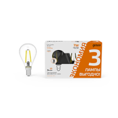 Лампы (источники света) лампа светодиодная filament шар 7w 550lm 2700к е14 led (3 лампы в упаковке) 1/20 | 105901107t | gauss выгодная цена