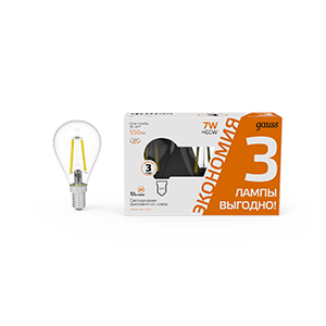 1Лампы (источники света) лампа светодиодная filament шар 7w 550lm 2700к е14 led (3 лампы в упаковке) 1/20 | 105901107t | gauss выгодная цена