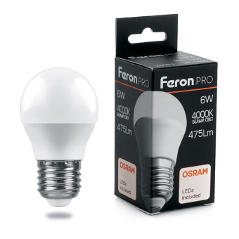 1Лампы (источники света) лампа светодиодная .pro lb-1406 шарик e27 6w 4000k osram led | 38069 | feron выгодная цена