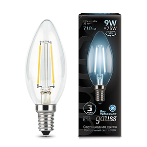 1Лампы (источники света) лампа светодиодная led 9вт e14 4100k filament candle (свеча) | 103801209 | gauss выгодная цена