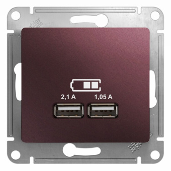 1Розетки, выключатели, звонки электрические glossa баклажановый usb розетка, 5в/2100ма, 2х5в/1050ма, механизм | gsl001133 | se выгодная цена