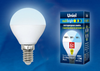 1Лампы (источники света) лампа светодиодная led-g45-6w/nw/e14/fr/mb plm11wh led. «шар», матовая. серия multibright. 4000k 100-50-10 . | ul-00002376 | uniel выгодная цена