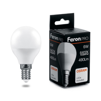 1Лампы (источники света) лампа светодиодная .pro lb-1406 шарик e14 6w 6400k osram led | 38067 | feron выгодная цена