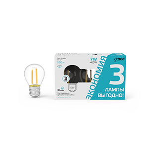 1Лампы (источники света) лампа светодиодная filament шар 7w 580lm 4100к е27 led (3 лампы в упаковке) 1/20 | 105902207t | gauss выгодная цена