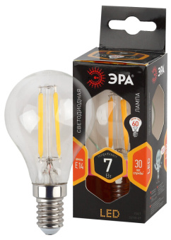1Лампы (источники света) лампа светодиодная led филамент шар матовый f-led p45-7w-827-e14 филамент 7вт e14 2700к | б0027946 | эра выгодная цена