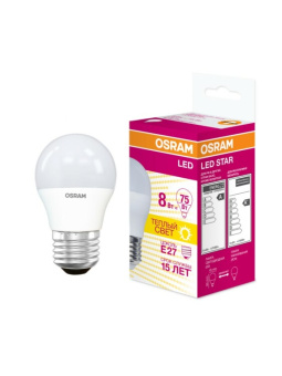 1Лампы (источники света) лампа светодиодная led star classic p 8w, матовая колба, е27 lsclp75 8w/830 230v e27 10x1 ru | 4058075210868 | osram выгодная цена