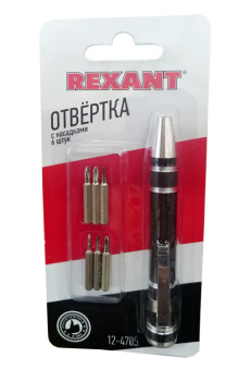 1Инструмент ручной отвертка с насадками 6 шт. | 12-4705 | rexant выгодная цена