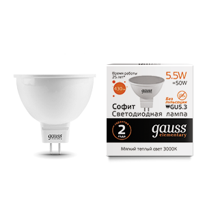 1Лампы (источники света) лампа светодиодная led 5,5вт gu5.3 220в 2700к elementary mr16 | 13516 | gauss выгодная цена