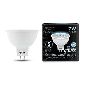 1Лампы (источники света) лампа светодиодная led 7вт gu5.3 220в 4100к mr16 | 101505207 | gauss выгодная цена