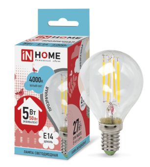 1Лампы (источники света) лампа светодиодная led-шар-deco 5вт 230в е14 4000к 450лм прозр | 4690612007694 | in home выгодная цена