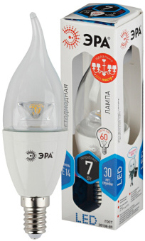 1Лампы (источники света) лампа светодиодная std led bxs-7w-840-e14-clear 7вт свеча на ветру нейтральный белый свет | б0028484 | эра выгодная цена