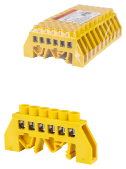 1Шкафы, боксы и аксессуары шина "pe" "земля" в желтом изоляторе на din-рейку 8x12мм 6 групп | sq0801-0214 | tdm выгодная цена
