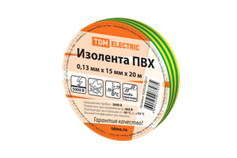 1Изделия для монтажа и опрессовки кабеля изолента пвх 0,13*15мм желто-зеленая 20м | sq0526-0017 | tdm выгодная цена