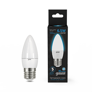 1Лампы (источники света) лампа светодиодная свеча 6.5w 550lm 6500к e27 led 1/10/100 | 103102307 | gauss выгодная цена