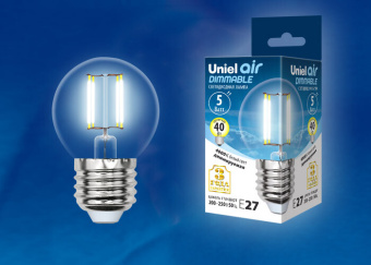 1Лампы (источники света) лампа светодиодная led-g45-5w/nw/e27/cl/dim gla01tr led диммируемая. "шар", прозр серия air. 4000k | ul-00002871 | uniel выгодная цена