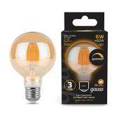 Лампы (источники света) лампа светодиодная filament g95 6w 620lm 2400к е27 golden диммируемая | 105802006-d | gauss выгодная цена